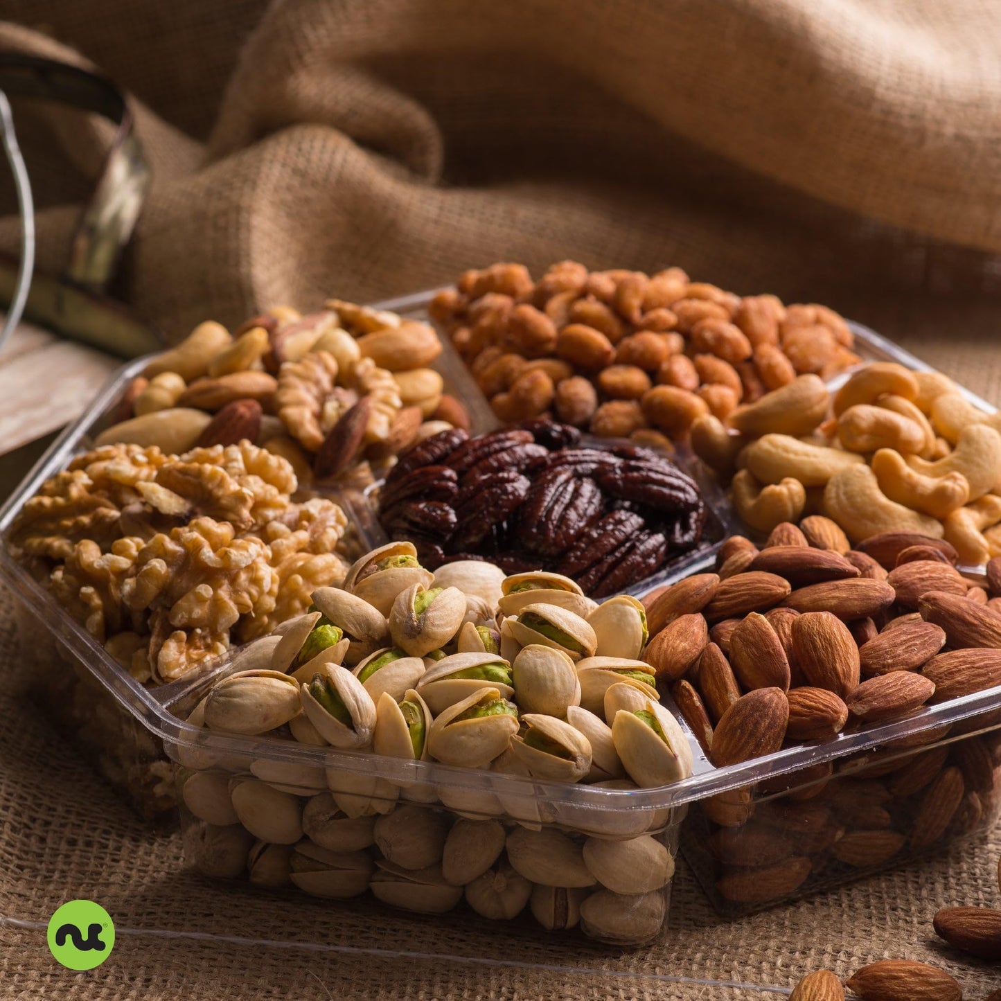 Nut Cravings Gourmet Collection - Rosh Hashana & Shana Tova Mixed Nuts Gift Basket + Heart Ribbon (7 Assortments) Arrangement Pl