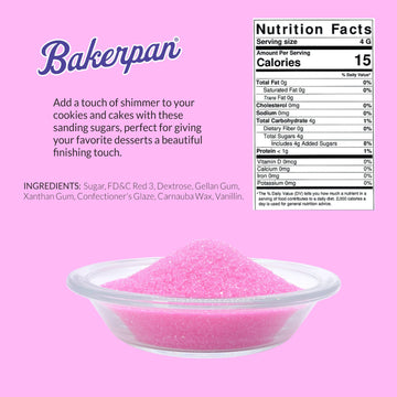 Bakerpan Pink Sanding Sugar For Baking & Cookie Decorating - 5 Ounce Edible Pink Sugar Sprinkles For Cookies, Cakes, Cocktails (