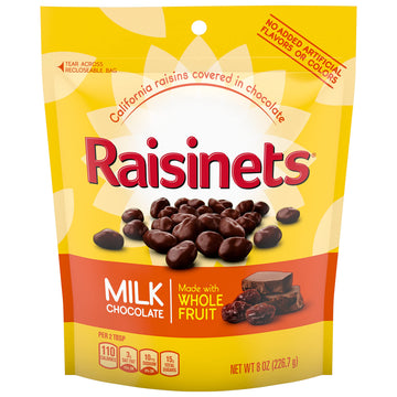 Raisinets, Milk Chocolate Covered California Raisins, 8.0 Oz Resealable Bag, Bulk 8 Pack