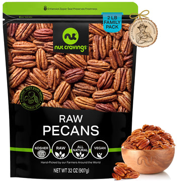 NUT CRAVINGS - Raw Pecans Halves & Pieces, Unsalted, Shelled, (32oz - 2 LB) Bulk Nuts Packed Fresh in Resealable Bag - Kosher He