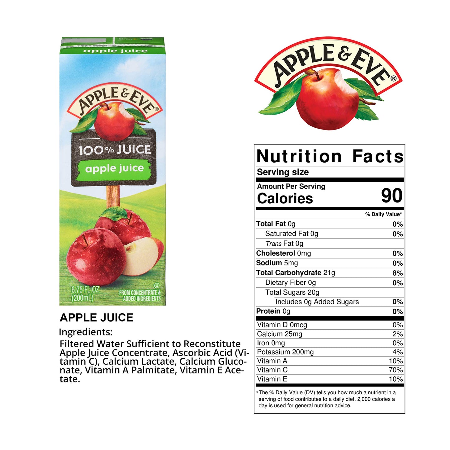 Apple & Eve 100% Juice, Apple, 6.75 Fl Oz (Pack Of 40)