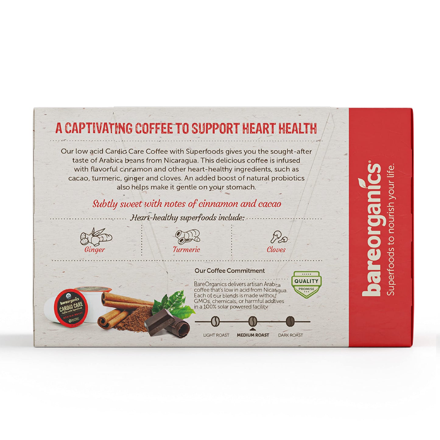 Bareorganics 13313 Cardio Care Usda Organic Coffee Pods, Compatible Organic Coffee Pods, Infused With Superfoods & Probiotics, Vegan Friendly, Gluten Free, 10 Single Serve Cups