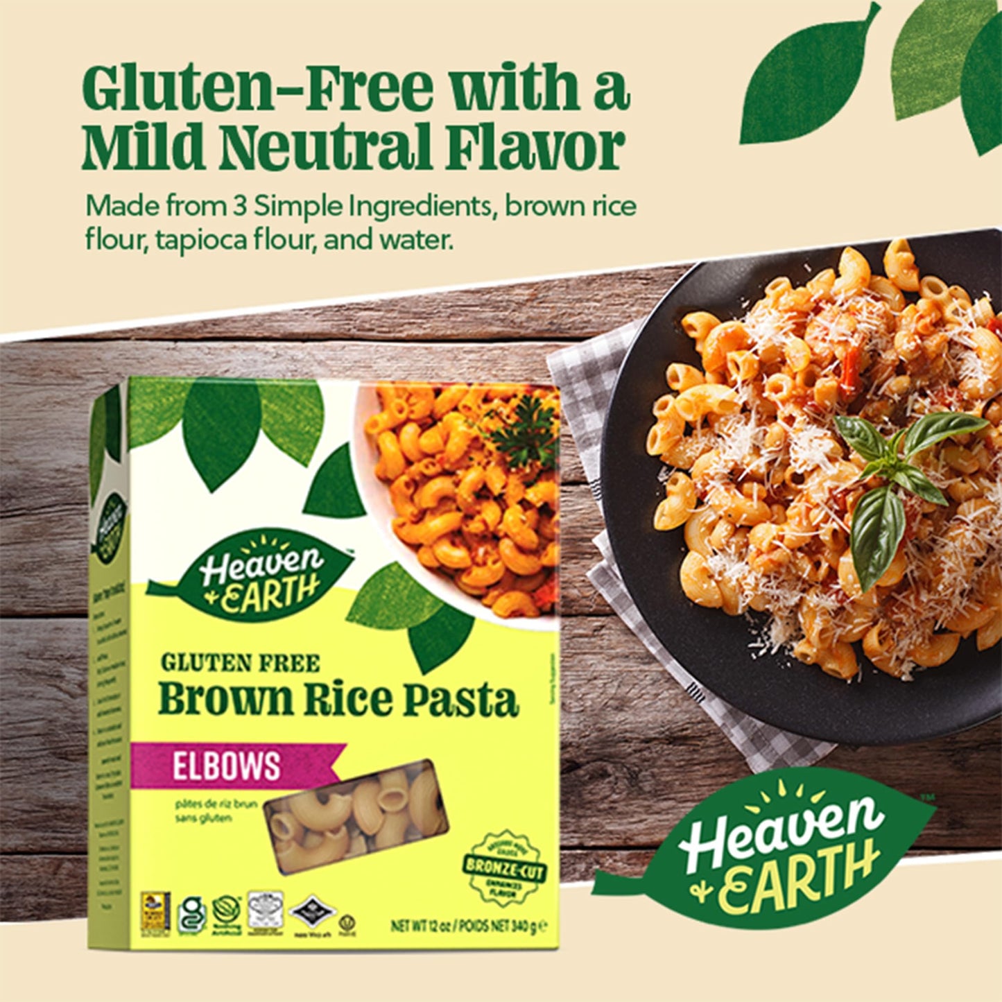 Heaven & Earth Brown Rice Gluten Free Elbow Pasta, 12Oz (3 Pack) | Whole Grain | Amazing Texure - Tastes Like Regular