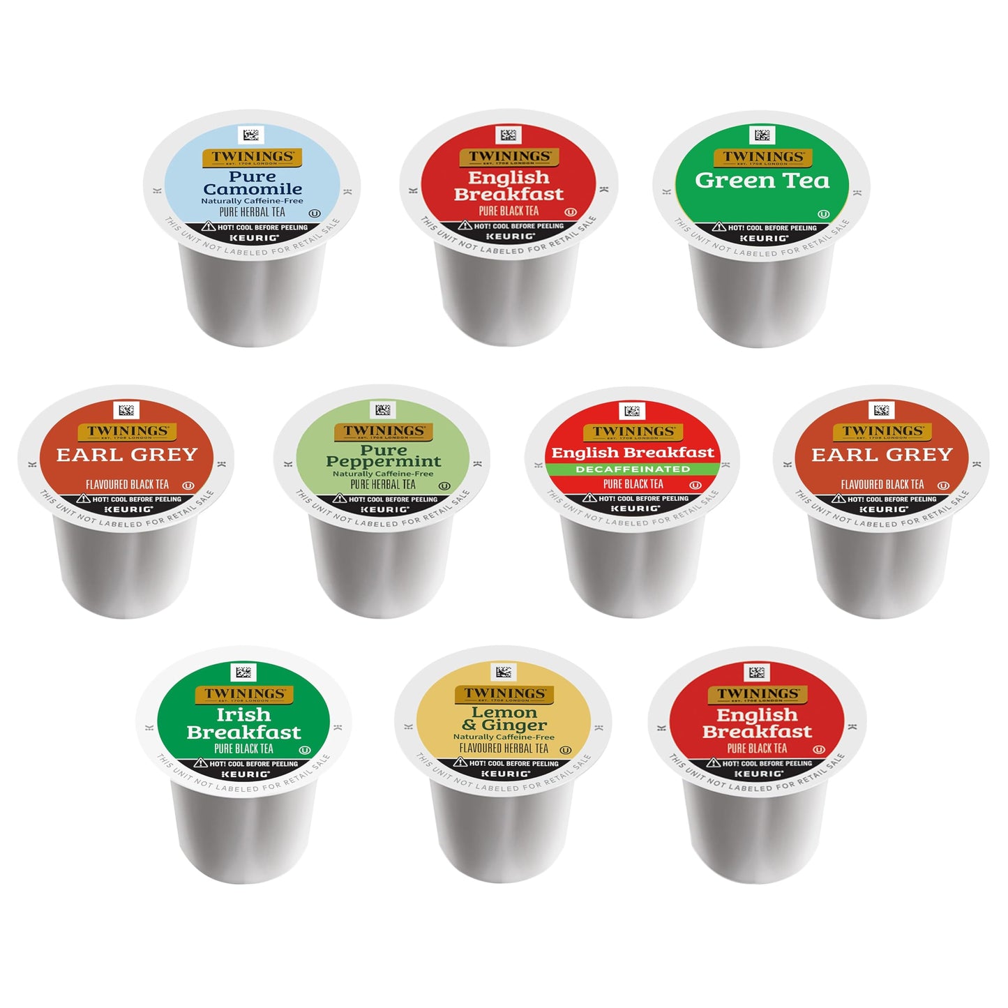 Twinings Tea K Cup Pod Sampler Variety Box - 10 Count, 8 Flavors, Black, Green, Herbal, Decaffeinated for Keurig Brewers