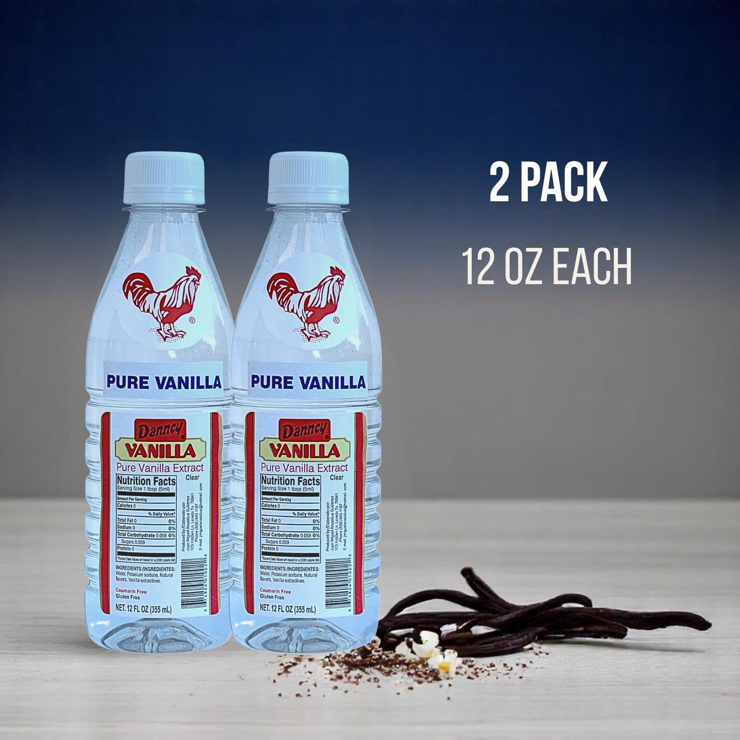 Danncy Vanilla Clear 12 fl oz (355 mL) 2 Pack - Authentic Mexican Vanilla Flavor