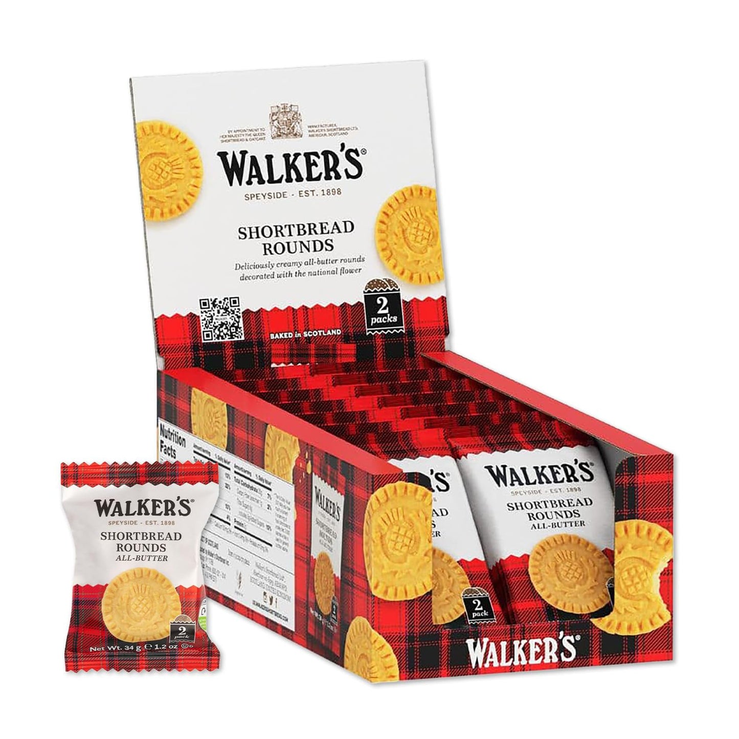 Walkers All-Butter Shortbread Rounds, Snack Pack of 22, 1.2 Oz, Model 1148D