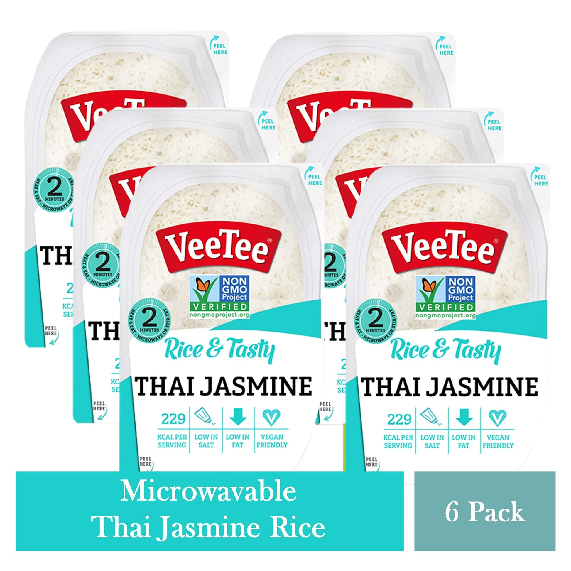 Veetee Thai Jasmine Rice - 2 Minute Rice Microwavable Meals - Instant Rice Meals Ready to Eat Gluten Free Precooked Rice - 10.6 