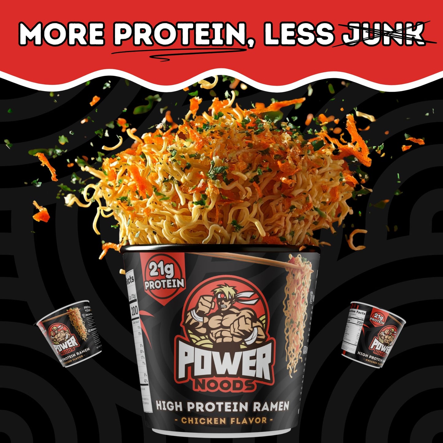 Power Noods High Protein Ramen Noodles - 6 or 12 Pack | Protein Ramen Cups for Lunch or Dinner | Better for You Plant-Based Inst