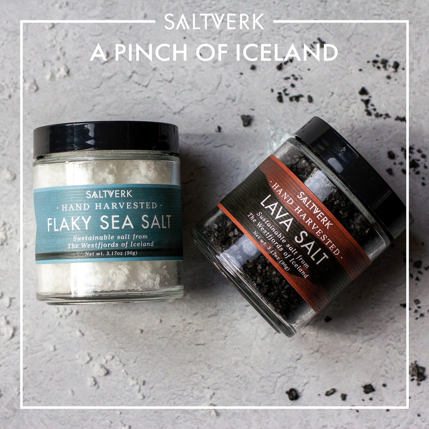 Saltverk - Salt Gift Set of 2 - Includes Flaky Pure & Lava Sea Salt Sampler - Hand Harvested Gourmet - Sustainably Made - 6.34 Ounces Total