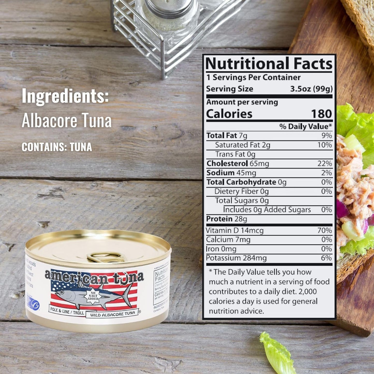 American Tuna Sushi-Grade Wild Albacore Tuna - 12 Cans of 3.5 oz - No Salt Added, Sustainably Harvested, Dolphin Safe