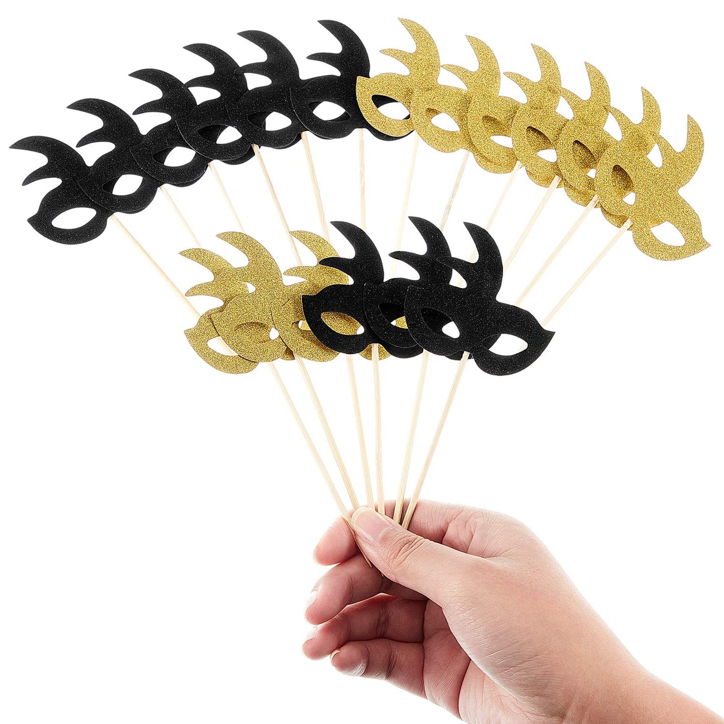 Blulu 48 Pieces Masquerade Mask Cupcake Toppers Black Gold Glitter Bachelorette Party Mask Cupcake Halloween Food Dessert Picks