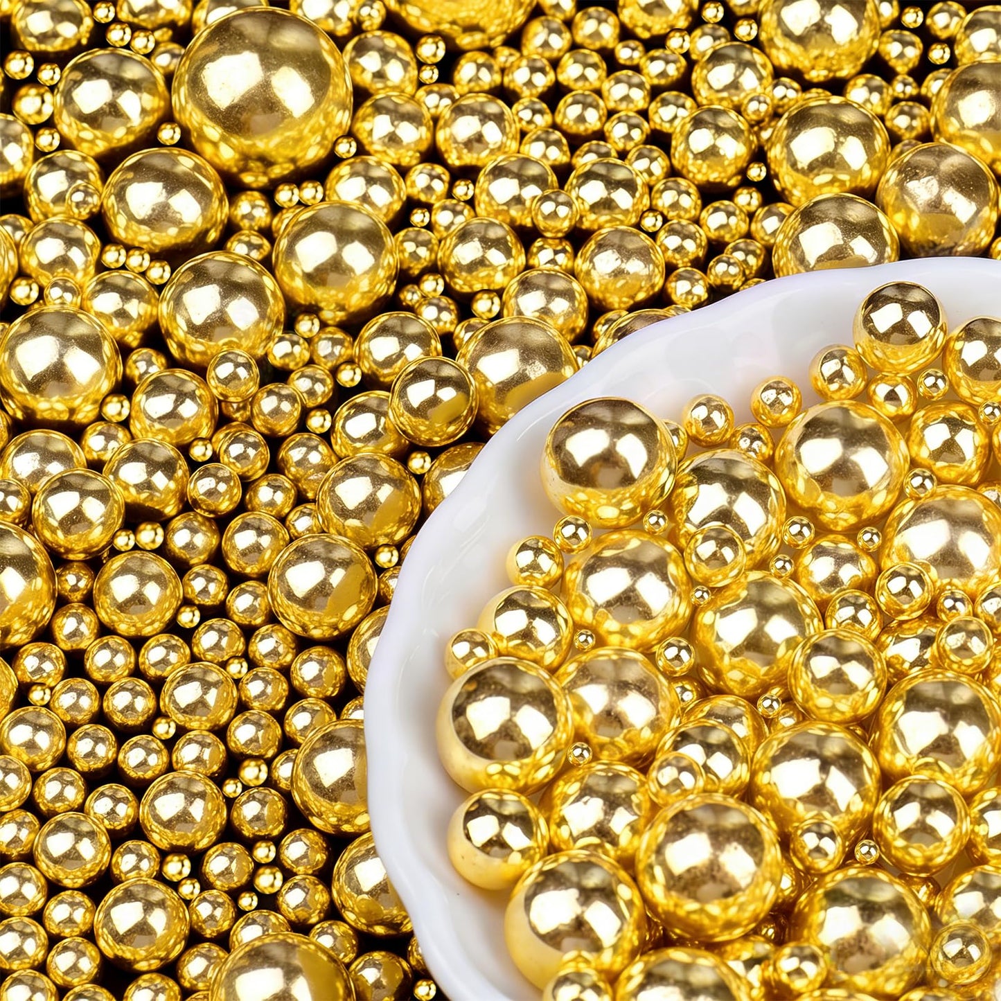 Gold Pearl Sprinkles for Cake Decorating, 6 Sizes Mix 4.6 oz Edible Pearls Sugar Sprinkles for Baking Cupcake Cookies Ice Cream