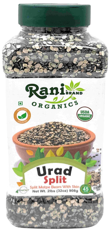 Rani Organic Urid/Urad Split Chilka (Split Matpe Beans with Skin) 32oz (2lbs) 908g PET Jar ~ All Natural | Gluten Friendly | Non