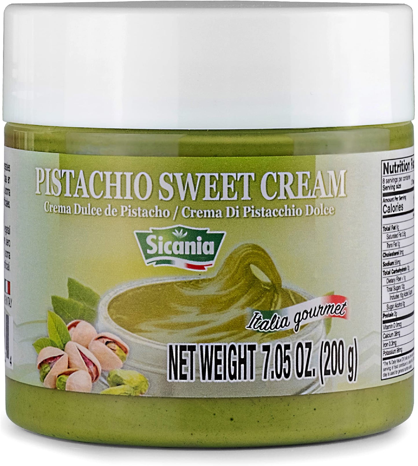 Sicania - Premium Pistachio Cream, 7.05 Oz (200G) - Authentic Italian, Gluten-Free, Non-Gmo - Gourmet Spread For Desserts, Pastr