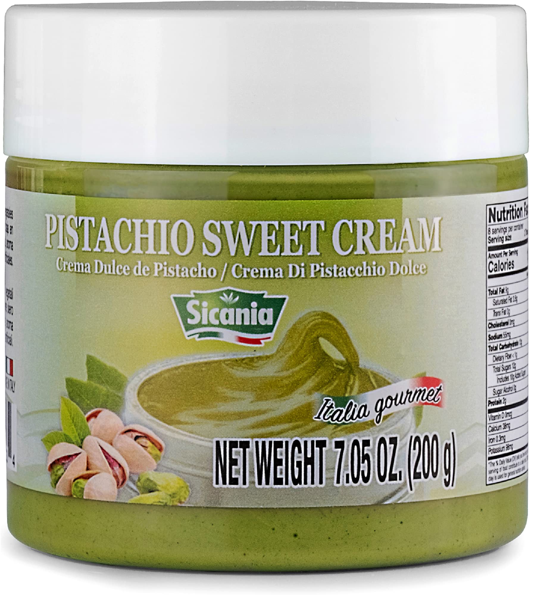 Sicania - Premium Pistachio Cream, 7.05 Oz (200G) - Authentic Italian, Gluten-Free, Non-Gmo - Gourmet Spread For Desserts, Pastr