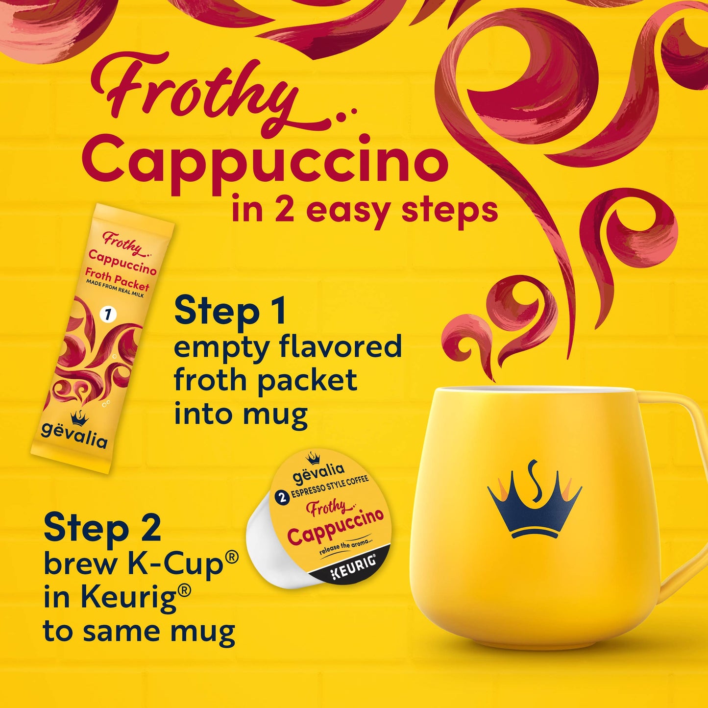 Gevalia Frothy 2-Step Cappuccino Espresso Keurig K-Cup Coffee Pods & Froth Packets Kit (6 Ct Box)