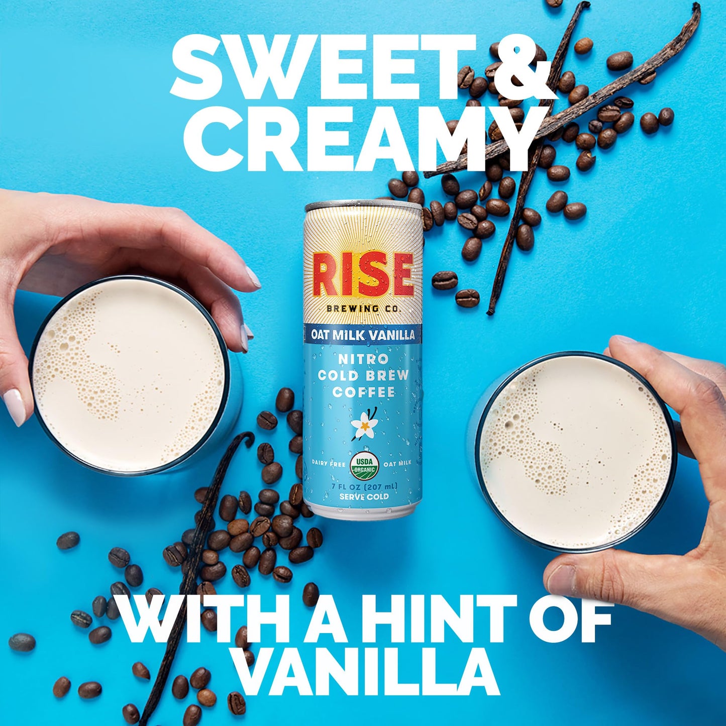 Rise Brewing Co. Vanilla Oat Milk Nitro Cold Brew Coffee, No Sugar Added & No Dairy, Organic & Non-Gmo, Low Acidity & Vegan, 7 F