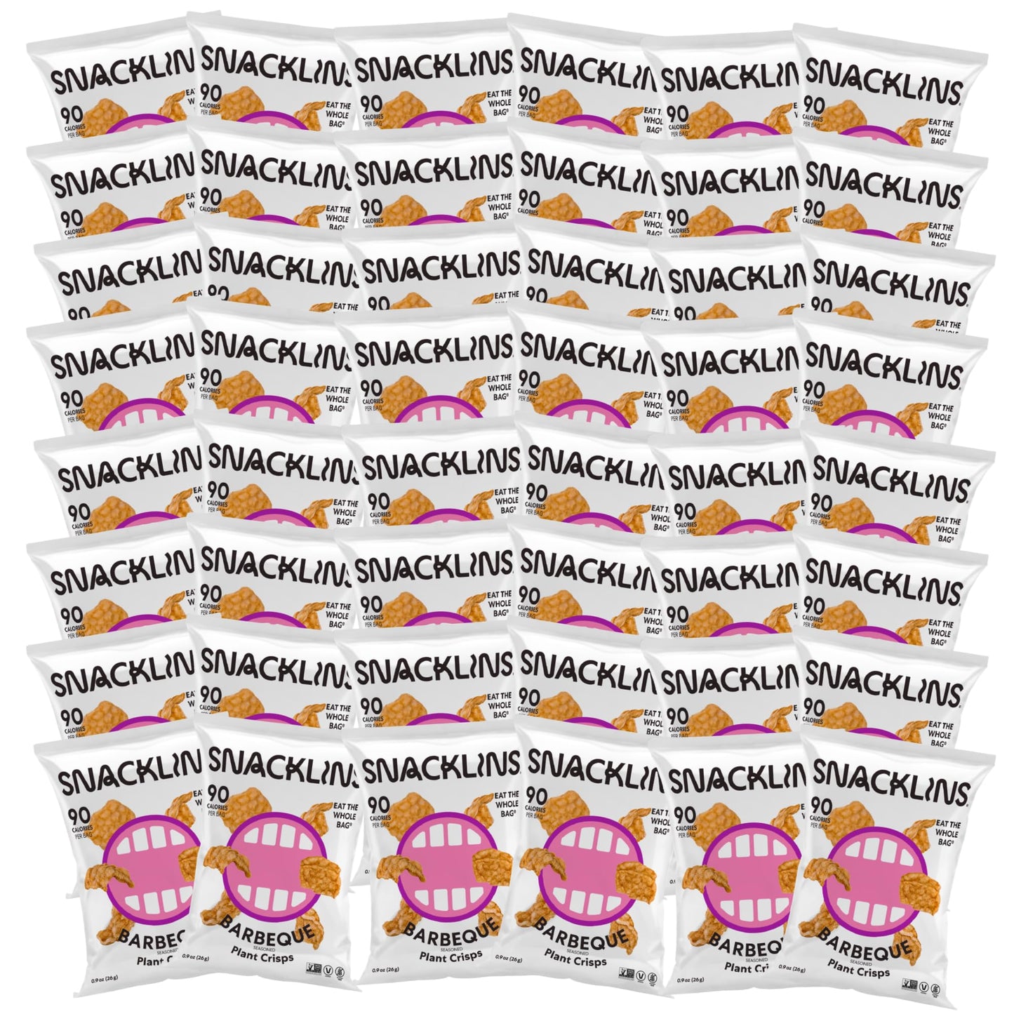 SNACKLINS Plant Based Crisps, Barbeque Flavor, Gluten Free, Vegan, 100 Calories, 0.9oz Bag, Pack of 48