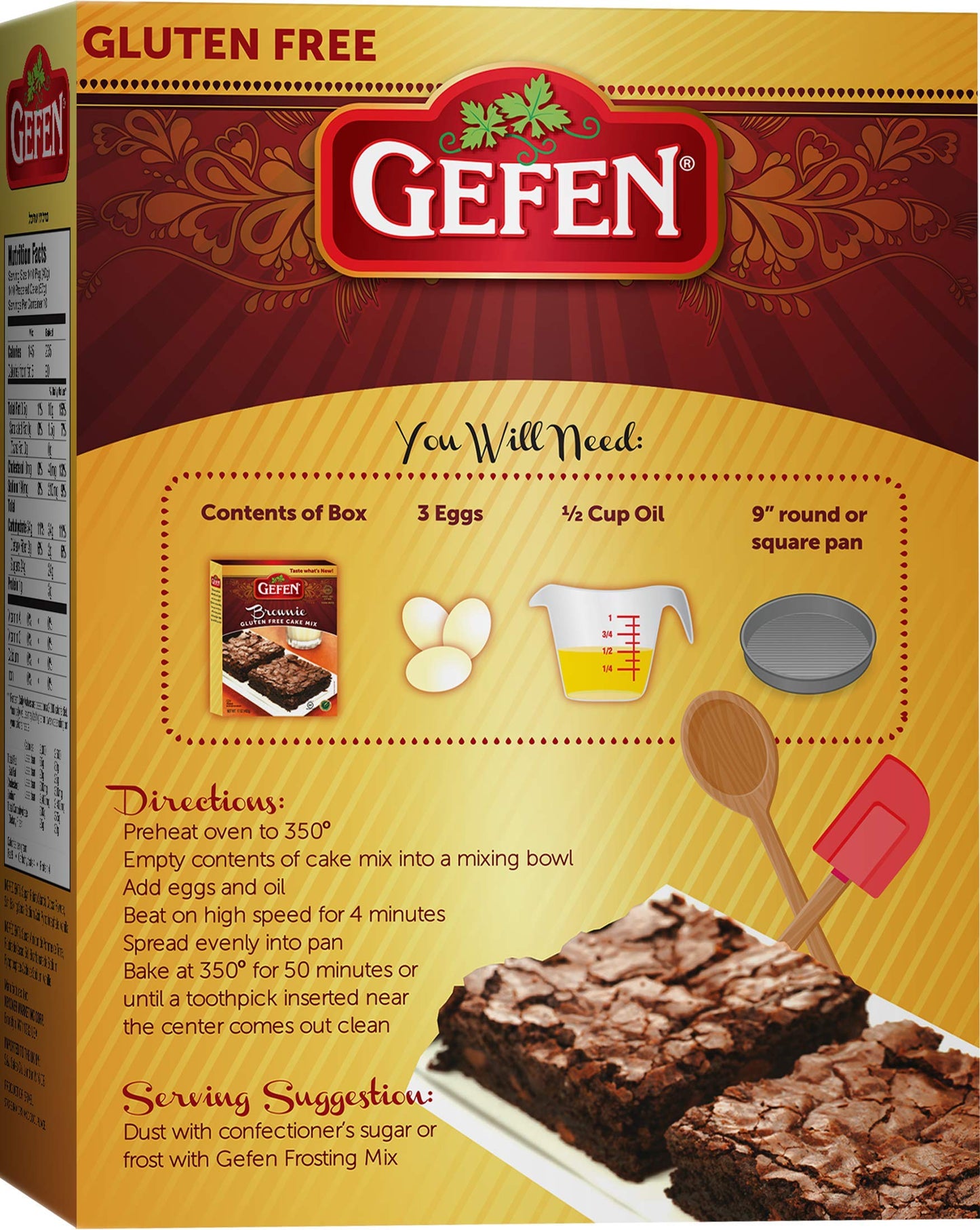 Gefen Gluten Free Brownie Fudge Cake Mix 14Oz (2 Pack) | Grain Free | Soy Free | Dairy Free | Kosher For Passover, Quick And Eas