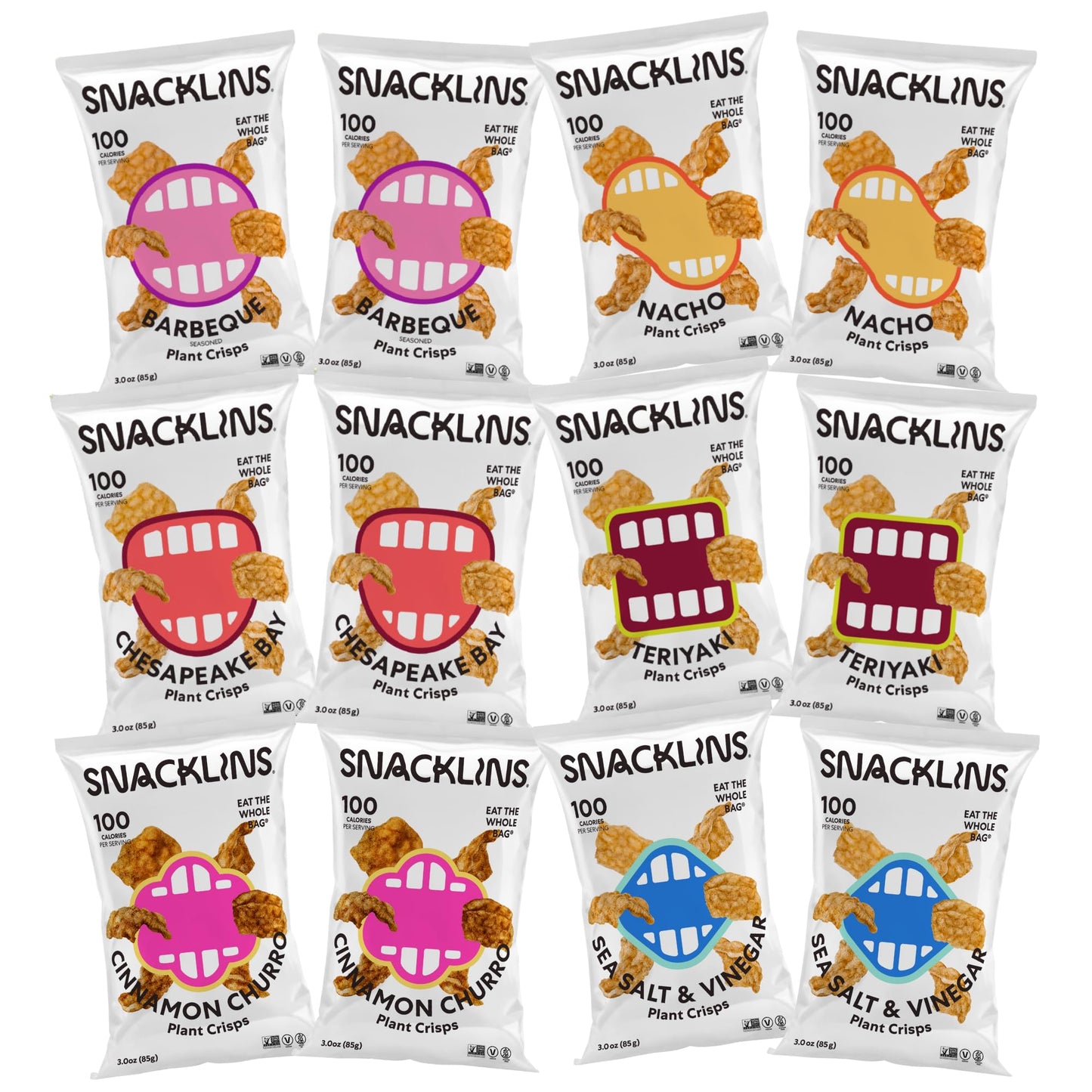 SNACKLINS Plant Based Crisps - Vegan, Gluten Free, 6 Flavor Variety - 3oz (Pack of 12)