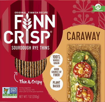 Finn Crisps Rye Crispbread with Caraway 7oz, 18 Pack Bulk Order | Thin, Crispy Rye Flatbreads| Authentic Finnish Sourdough | Car