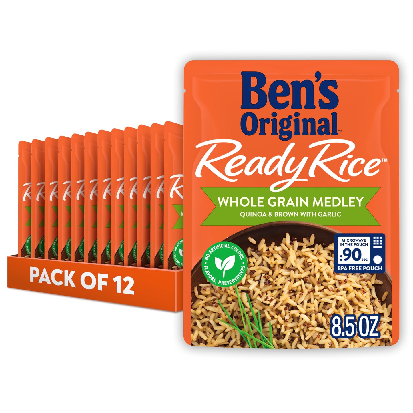 BENS ORIGINAL Ready Rice Whole Grain Medley Quinoa and Brown Flavored Rice, Easy Dinner Side, 8.5 oz Pouch (Pack of 12)