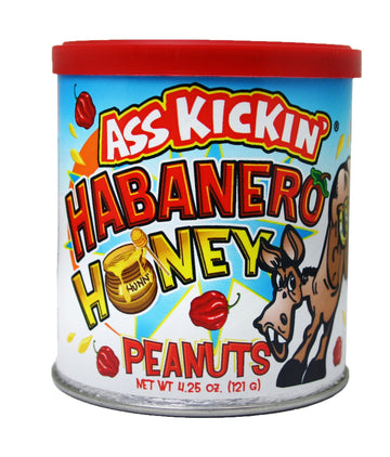 ASS KICKIN Roasted Spicy Hot Peanuts - Habanero Honey Flavor - 4.25 oz - Gourmet Snack