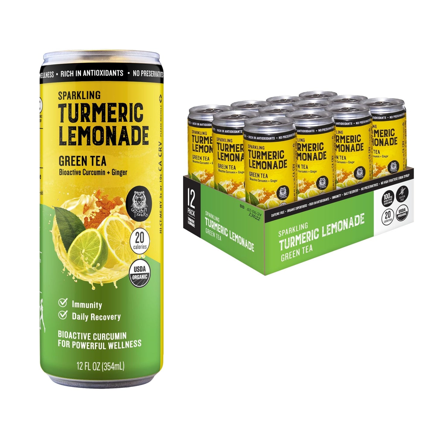 Golden Tiger Lemonade Sprk Grn Tea Tur (Pack Of 12)