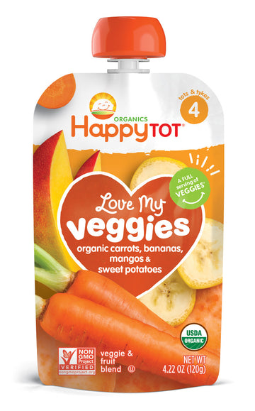 Happy Tot Love My Veggies Organic Carrot Banana Mango And Sweet Potato Blend (16X4.22 Oz)