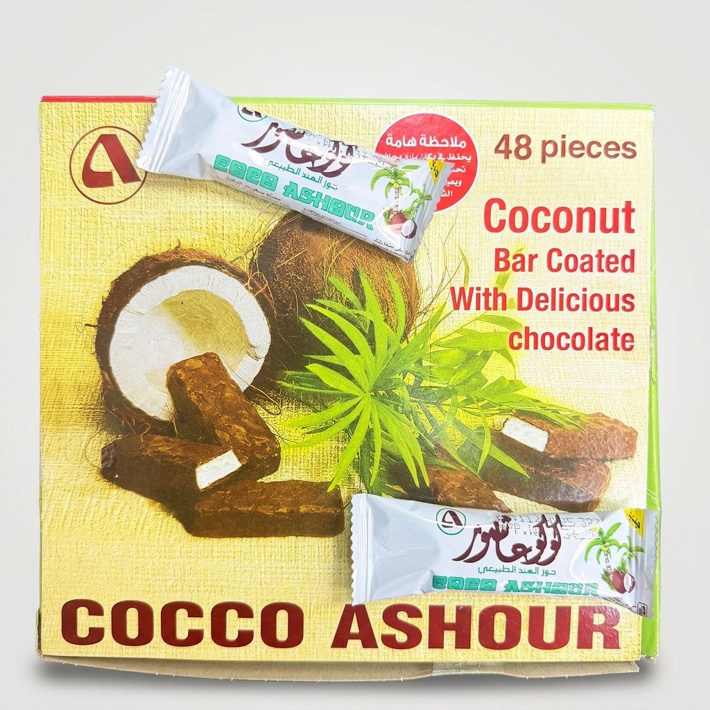 Cocco Ashour Coconut Bar 48 Pieces - Chocolate Coated Wafer Biscuits