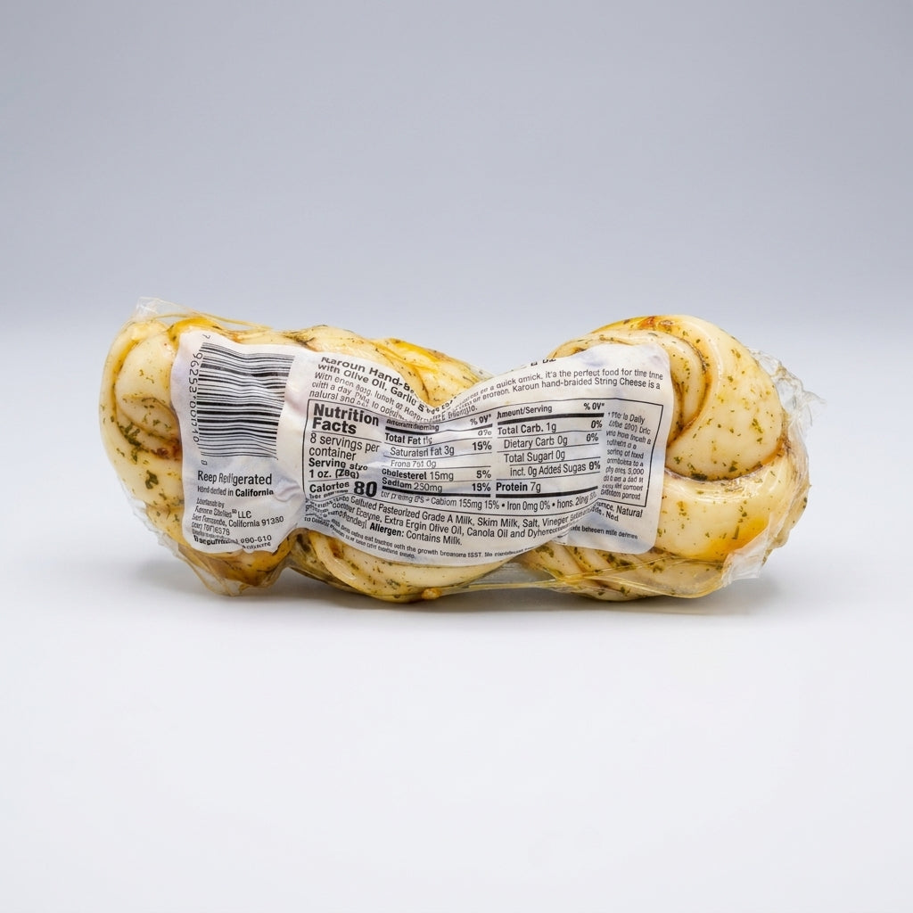 Karoun String Cheese with Olive Oil & Garlic 0.5 lb - Braided Halal