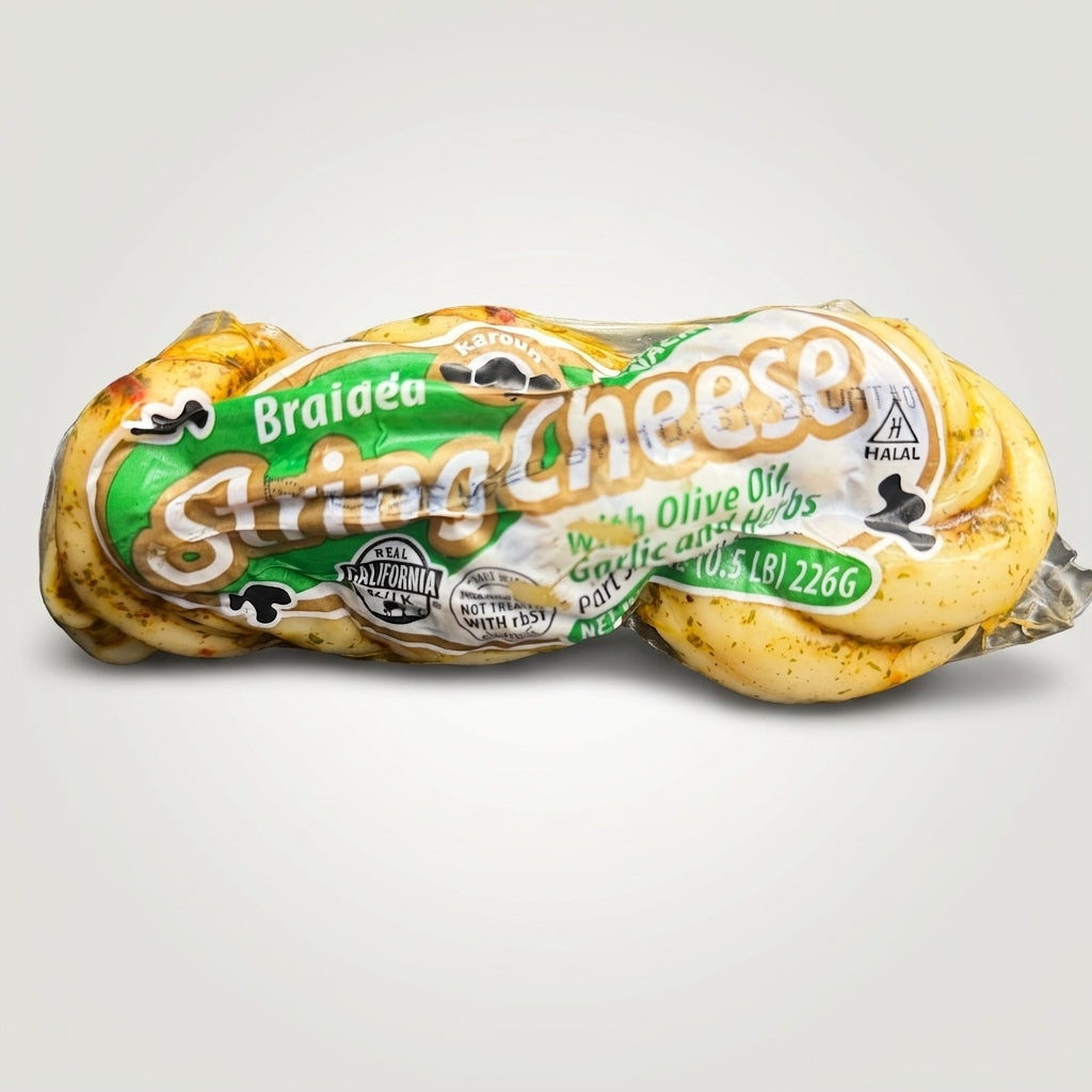 Karoun String Cheese with Olive Oil & Garlic 0.5 lb - Braided Halal