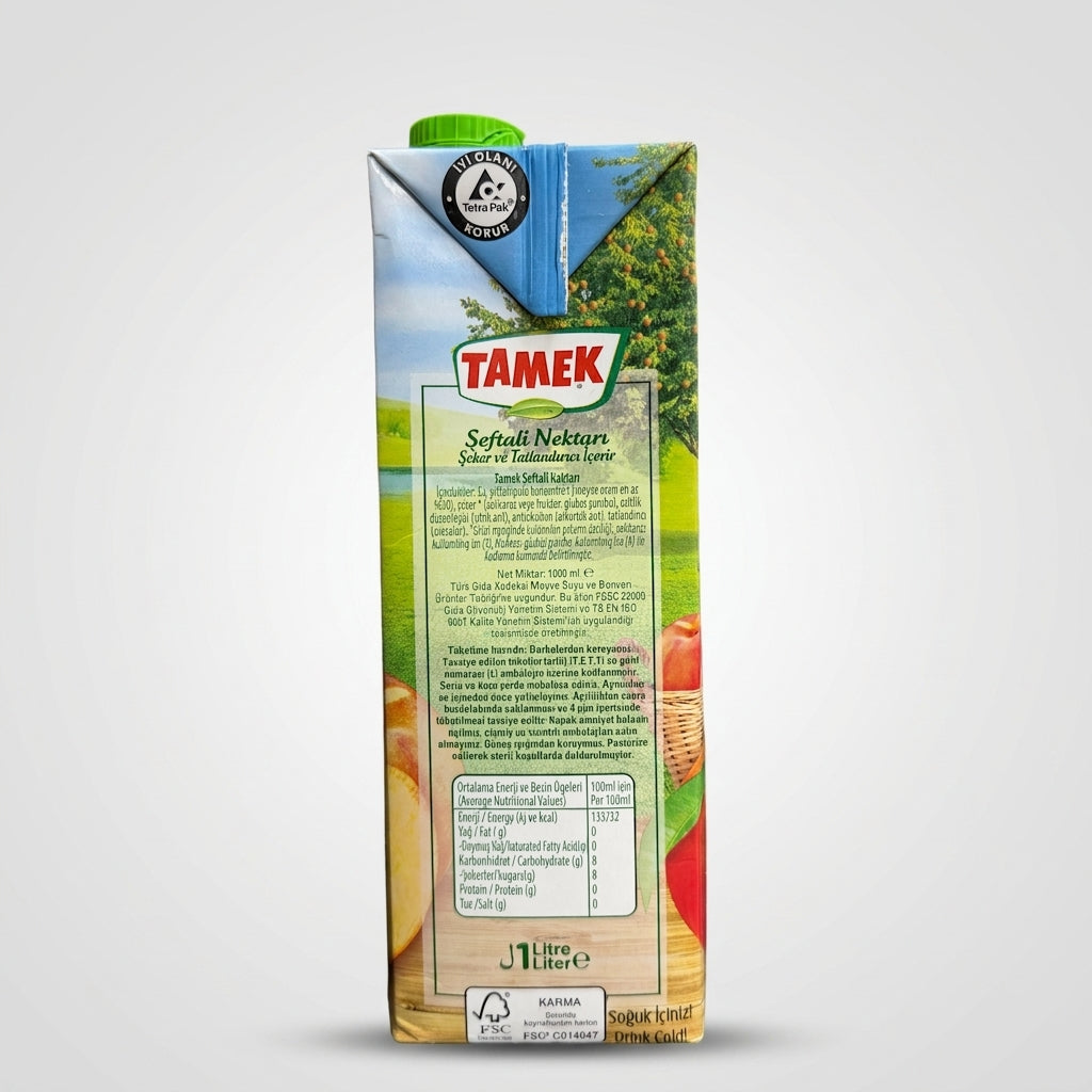 Tamek Peach Nectar 1L - Premium Turkish Fruit Juice Drink