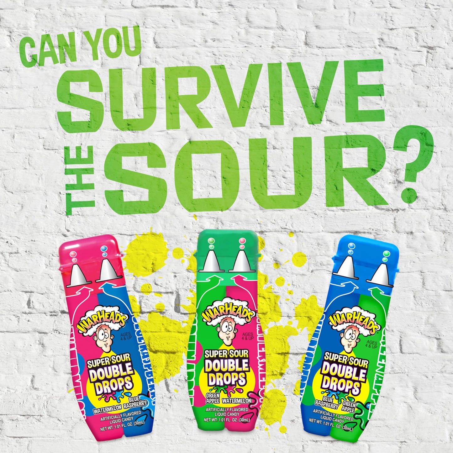 WARHEADS Super Sour Double Drops - Liquid Sour Candy - Blue Raspberry, Green Apple and Watermelon Assorted Flavors - 1.01 oz. Bo