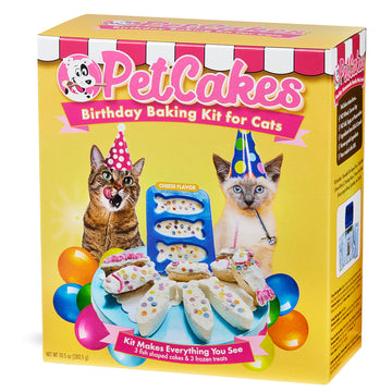 PetCakes Birthday Baking Kit for Cats- Makes 3 Frosted Fish Shaped Cakes & 3 Ice Cream Treats - Includes 2 Healthy Cake Mixes, 2