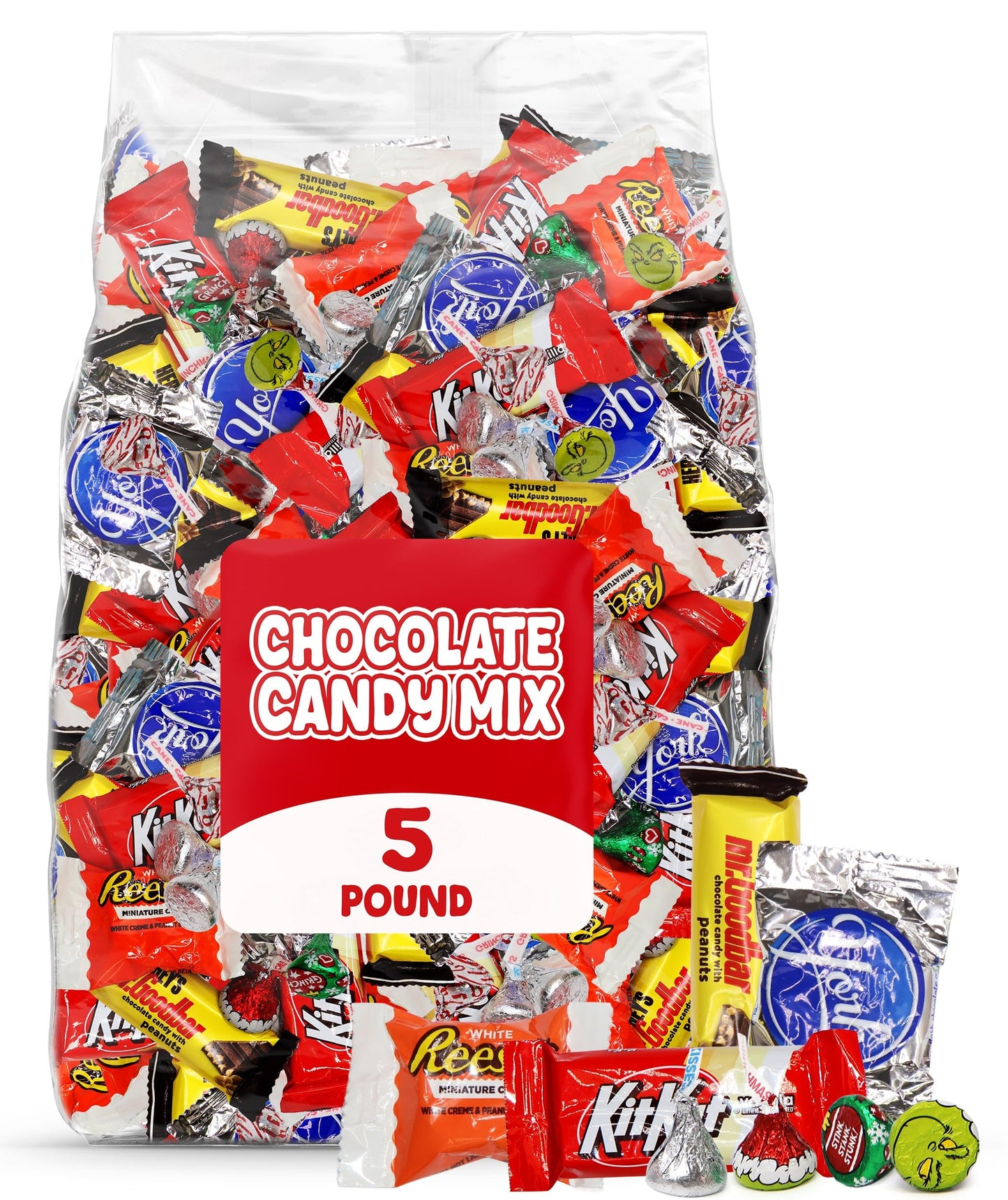 Bulk Christmas Chocolate Candy Variety Pack - 5 Pound Bag of Individually Wrapped Assorted Milk Chocolate Candies for Trick or T