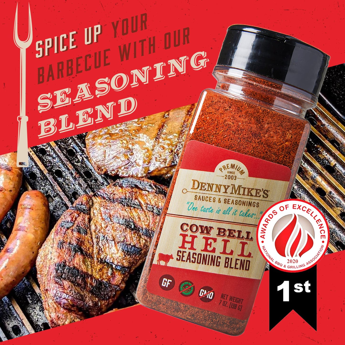 DennyMikes Premium Barbeque Rub - Award Winning Dry Rub for BBQ smoky aroma & Grilling - 7oz Shaker Pack