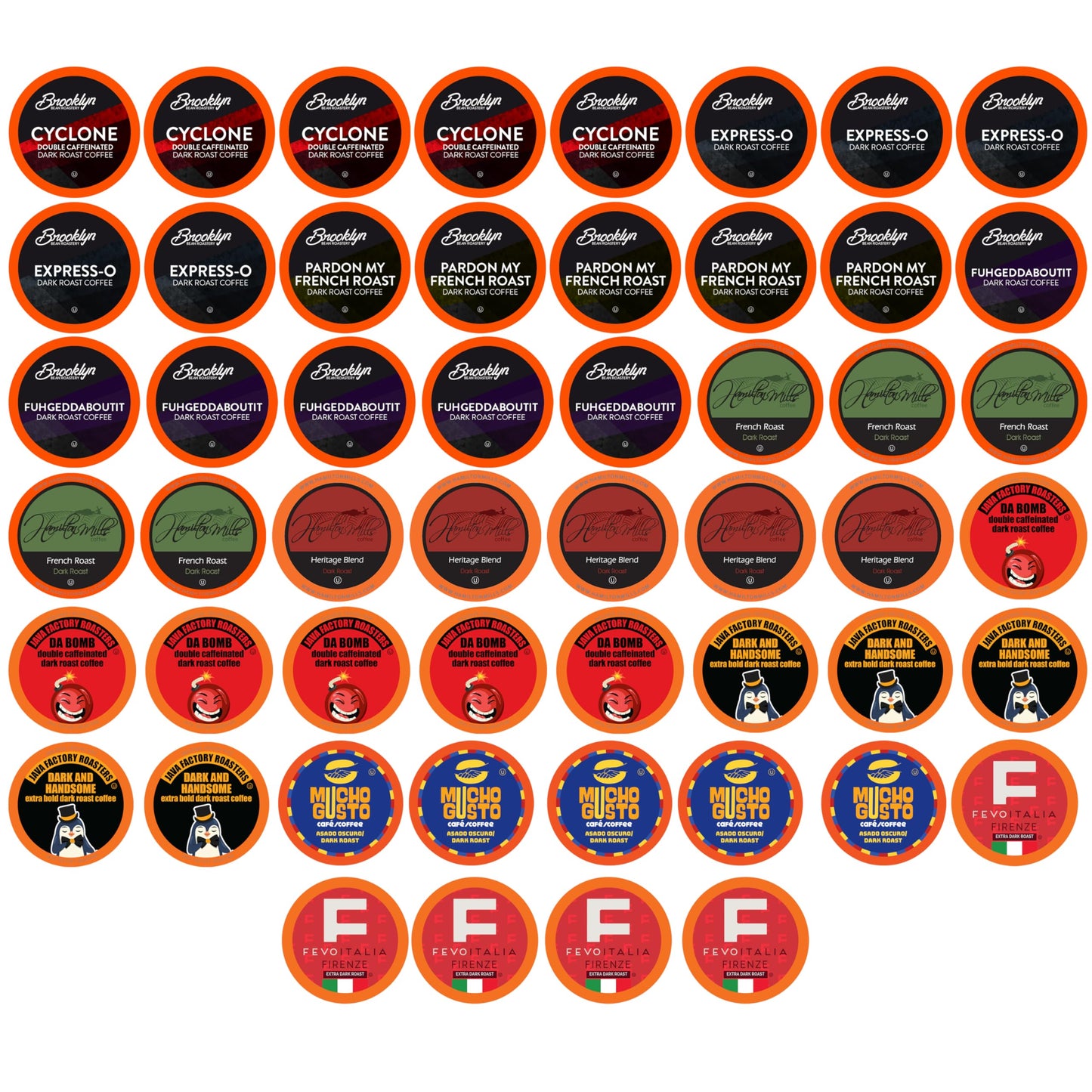 Two Rivers Coffee Dark Roast Coffee Pods Sampler, Compatible with K Cup Brewers, 52 Count, Single Serve Variety Pack
