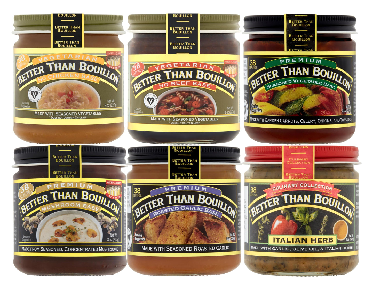 Better Than Bouillon All Vegetarian Base Variety Pack, 1 No Chicken Base, 1 No Beef Base, 1 Seasoned Vegetable Base, 1 Mushroom 