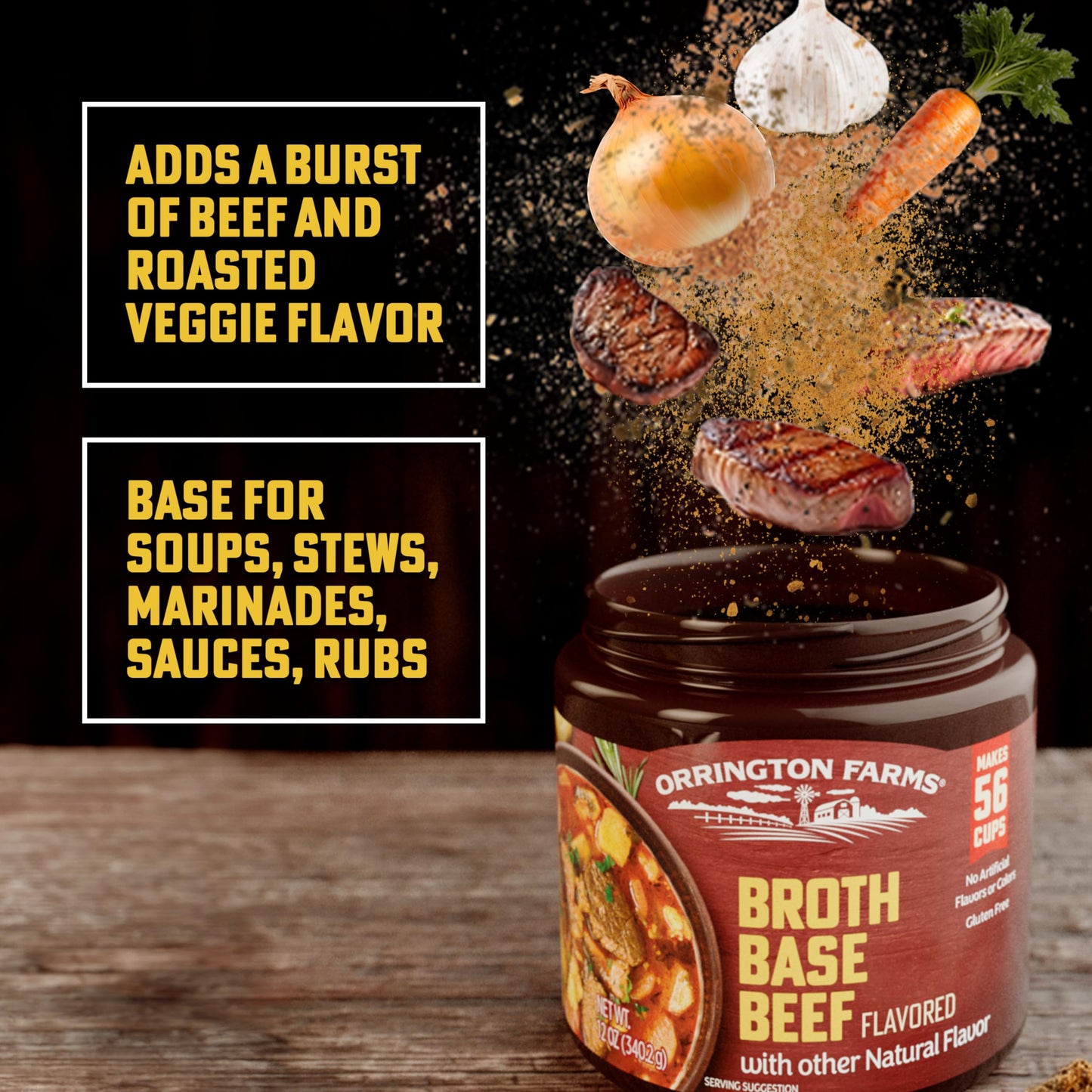 Orrington Farms Beef Flavored Broth Base, Granulated Beef Flavored Bouillon, Versatile Usage, Season-To-Taste, Easy-To-Store, 12 Oz Jar (Pack Of 1)