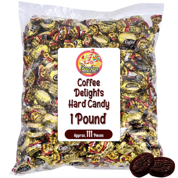 Fusion Sweets Coffee Candy - Individually Wrapped Hard Candy - Gluten Free - 1 Pound Bulk Bag - Brown