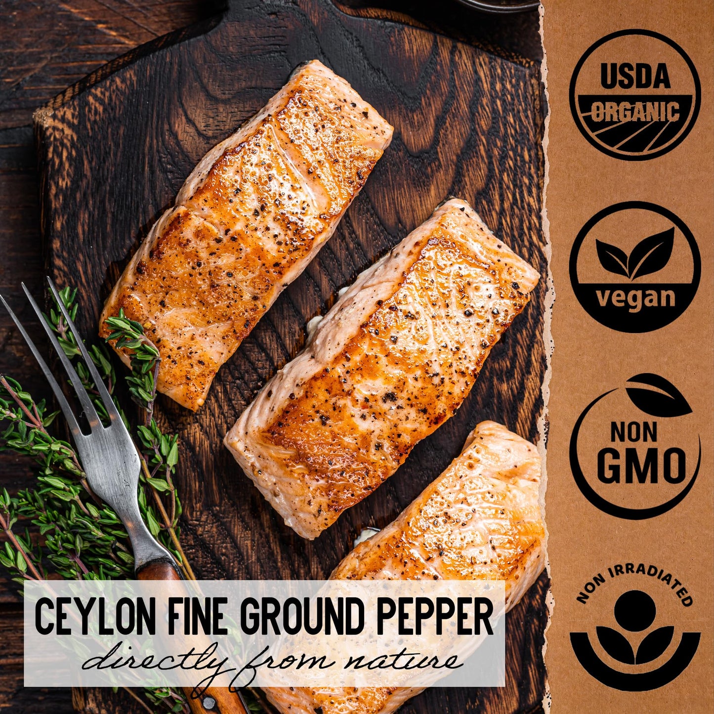 Gourmanity Select Organic Fine Ground Black Pepper, Ceylon Black Ground Pepper Spice, Ideal For Seasoning And Gourmet Cooking, V