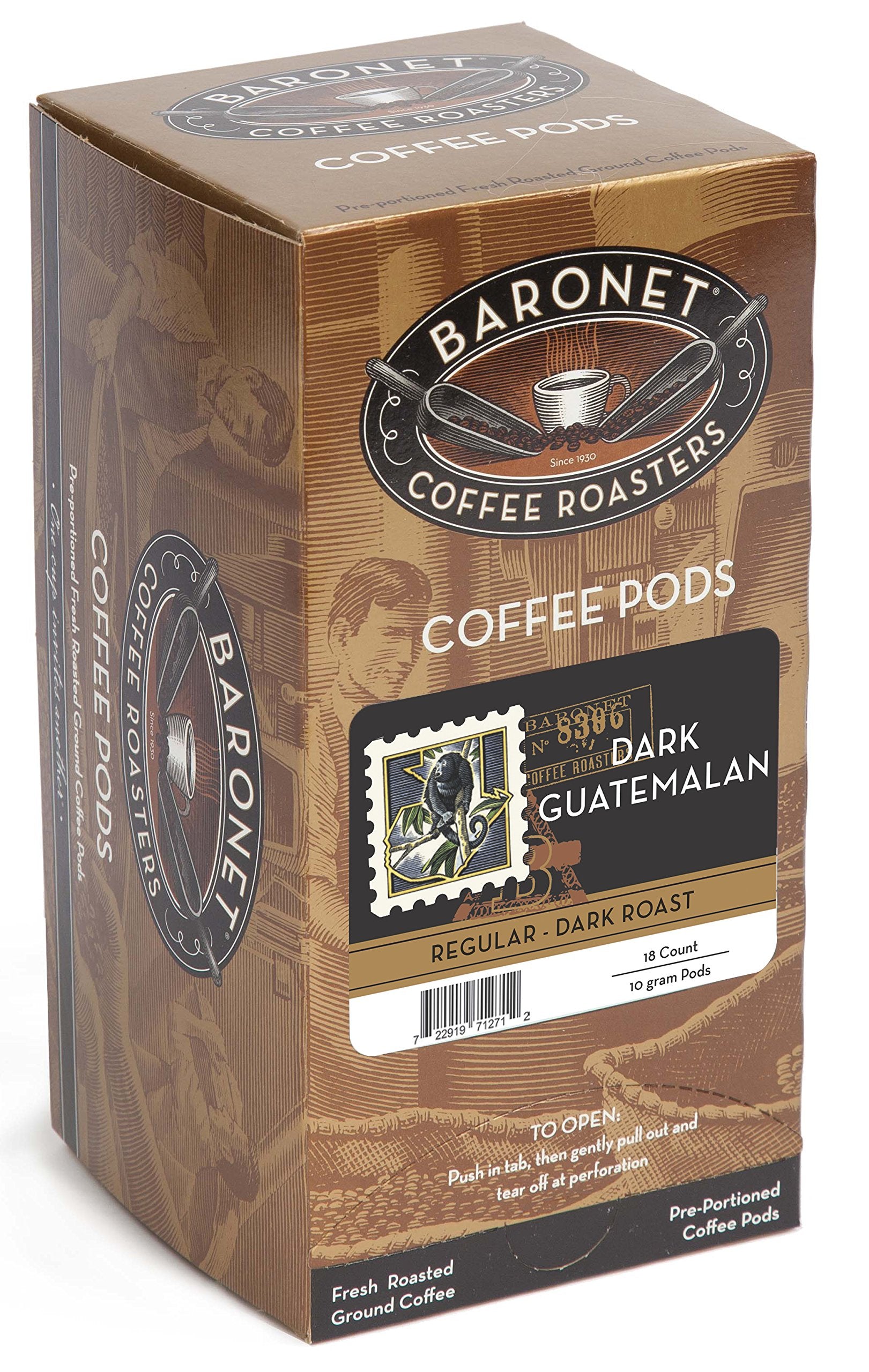 Baronet Coffee Pods, French Roast, Regular Strength, 54 Count, Compatible with Senseo