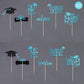 36 Pcs Class Of 2025 Graduation Cupcake Toppers, Light Blue & Black Glitter Double-Sided Grad Cap Cake Picks For Party Supplies,