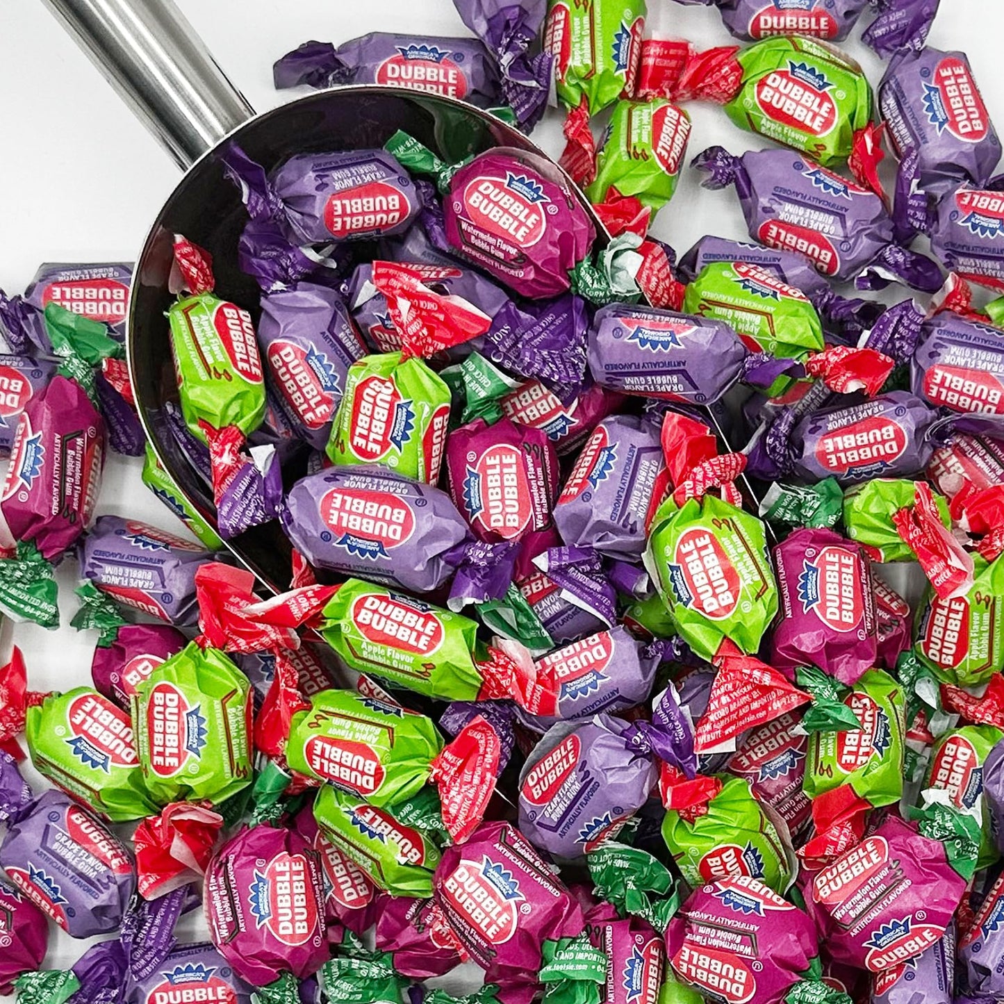 Dubble Bubble Assorted Fruit Flavor Gum - 1 Pound Bulk Bag of 3 Flavor Individually Wrapped Bubble Gum - G  Watermelon  Apple - Chewing Bubble Gum Holiday Candy(Approx. 70 Pieces)