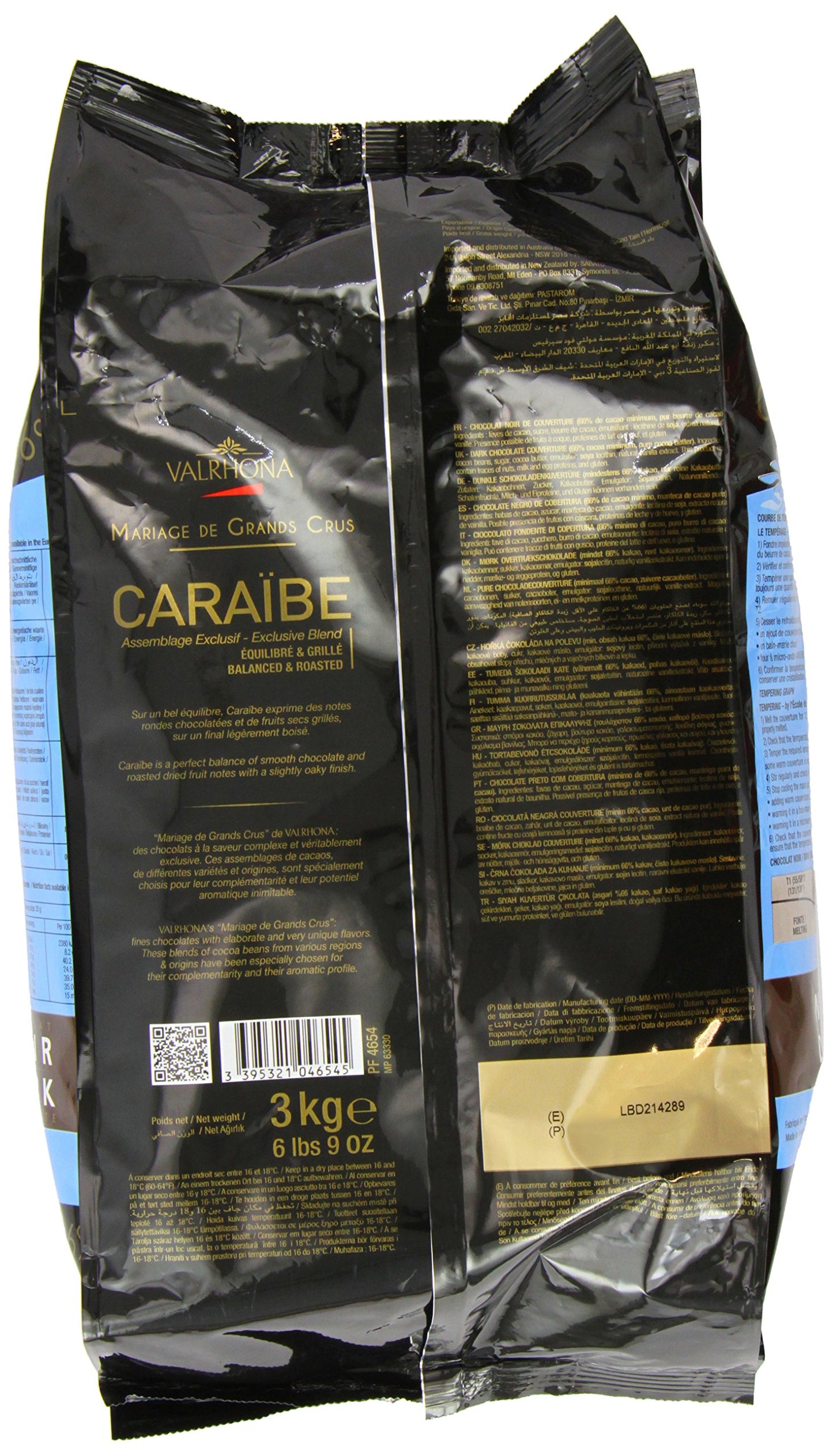 VALRHONA Dark Chocolate Feves - 66% Cacao - 6 lbs 9 oz Bag - Ideal for Baking and Cooking