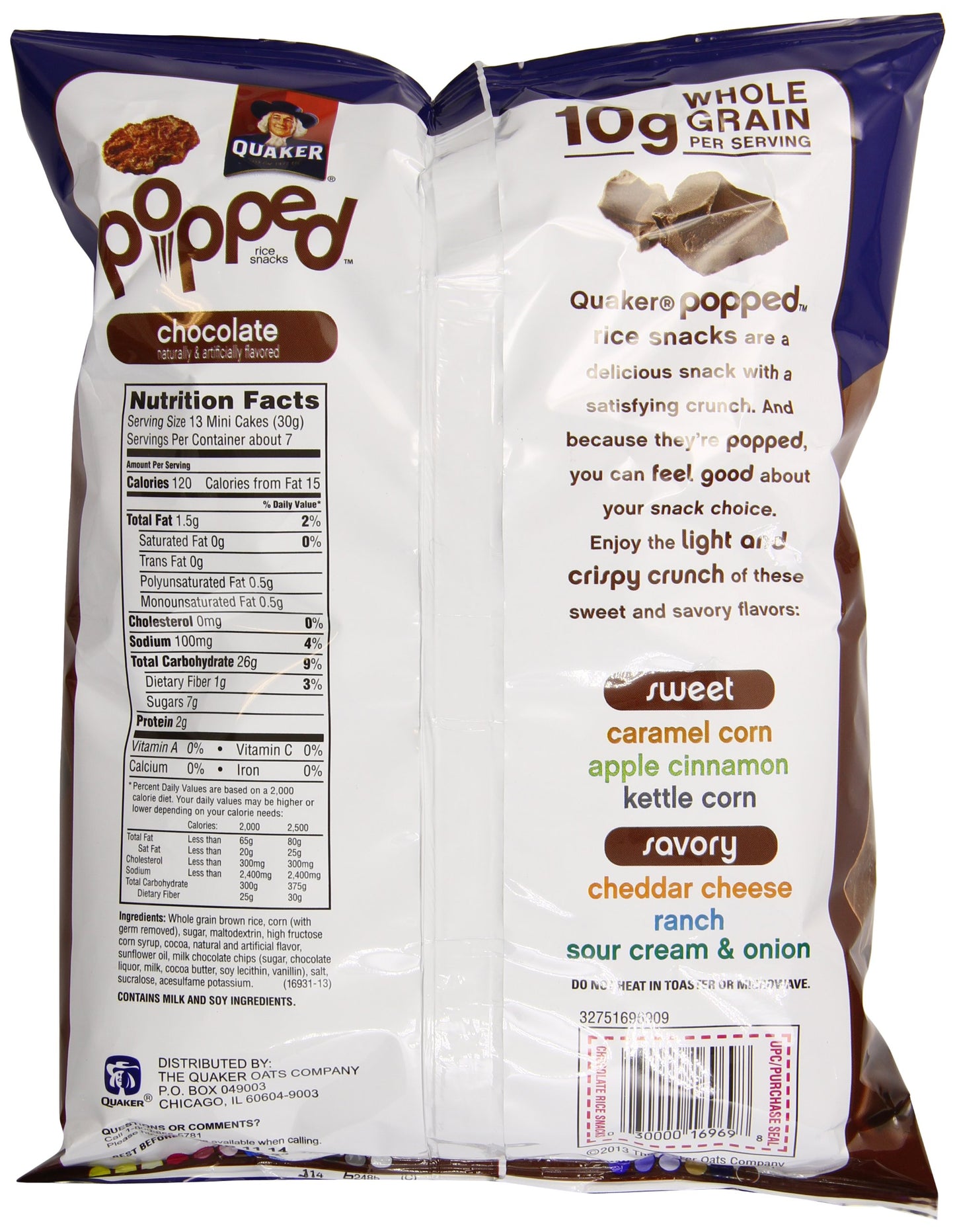 Quaker Rice Crisps, Chocolate, 7.04 Oz Bags, 6 Count