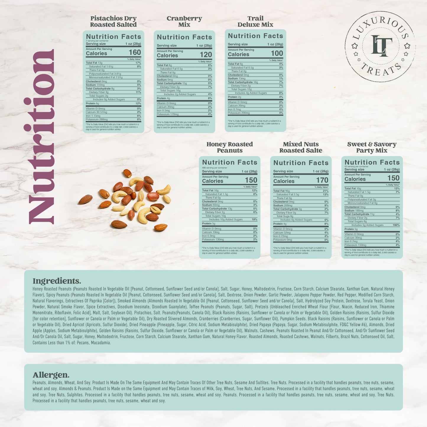 Mixed Nuts Gift Basket - Sympathy Gift Baskets For Mature-Themeds Gourmet Mixed Nuts Variety Pack, 6 Assortment Healthy Snack Tray, Great Gifts For Men