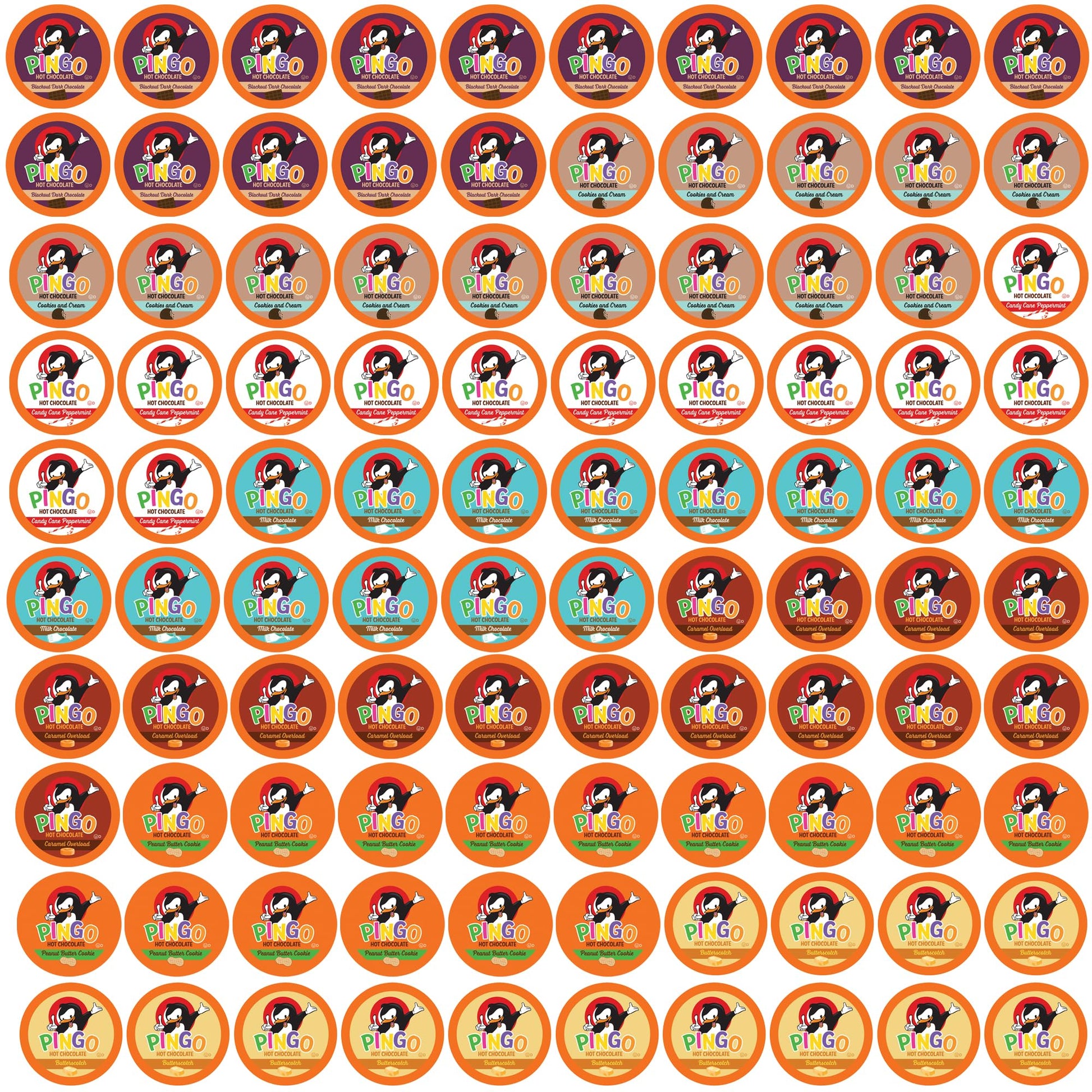 Pingo Hot Chocolate Pods For Keurig Kcup Beverage Makers  Assorted Cocoa Variety Pack  100 Count