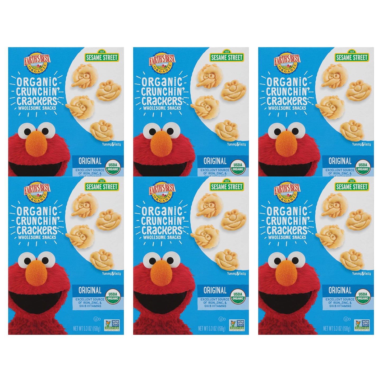 Earths Best Organic Kids Snacks, Sesame Street Toddler Snacks, Organic Crunchin  ers, Wholesome Snacks for Toddlers 2 Years and Older, Original, 5.3 oz Box (Pack of 6)